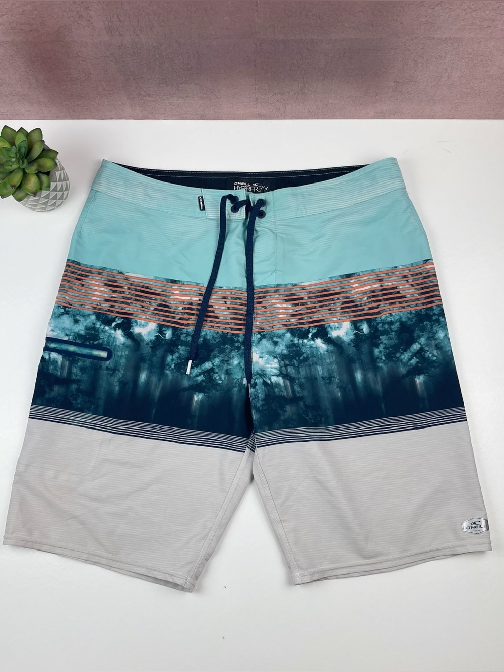 O'Neill Blue Orange Gray Hyper Freak Swim Trunks Shorts Men Size 32